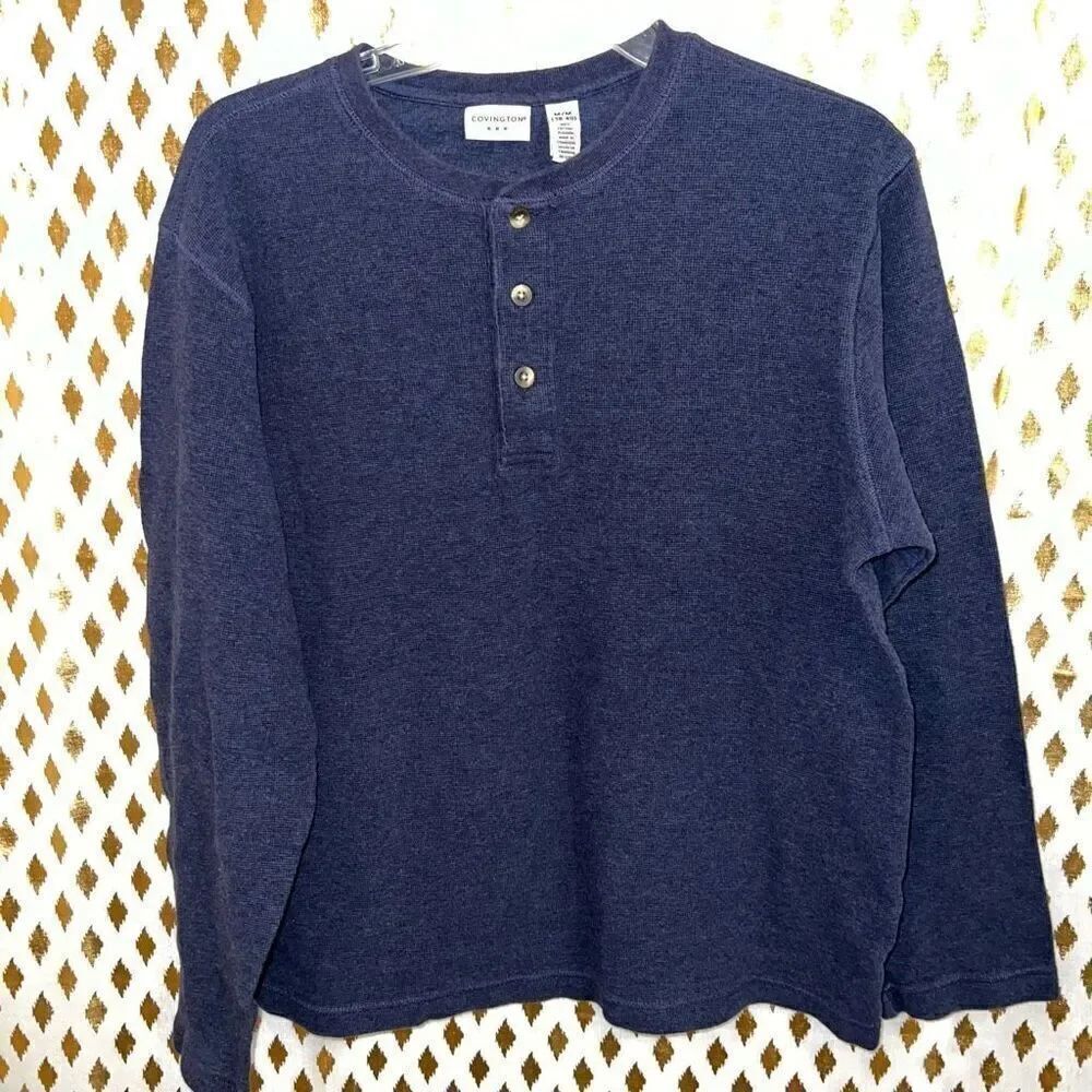 Covington thick thermal sweater Henley blue size M